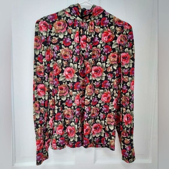 & Other Stories Viscose Dark Floral Long Sleeve Mock Neck Top S - Picture 1 of 10